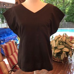 Vintage Linen/cotton blk Vneck top back button closure. From Club Exposure L